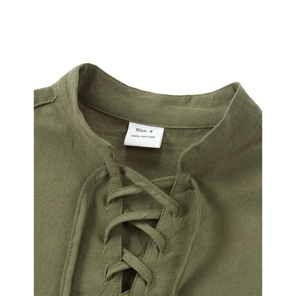 Lainvenor Boys' Green Long Sleeve Cotton Lace Up Shirts Renaissance 11-12 Y